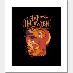 Halloween Happy Halloween Funny Dinosaur Costume Posters and Art